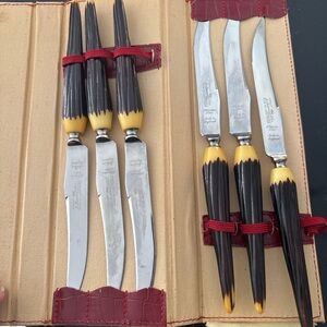 Vintage Knife Set with Yellow and Black Handles